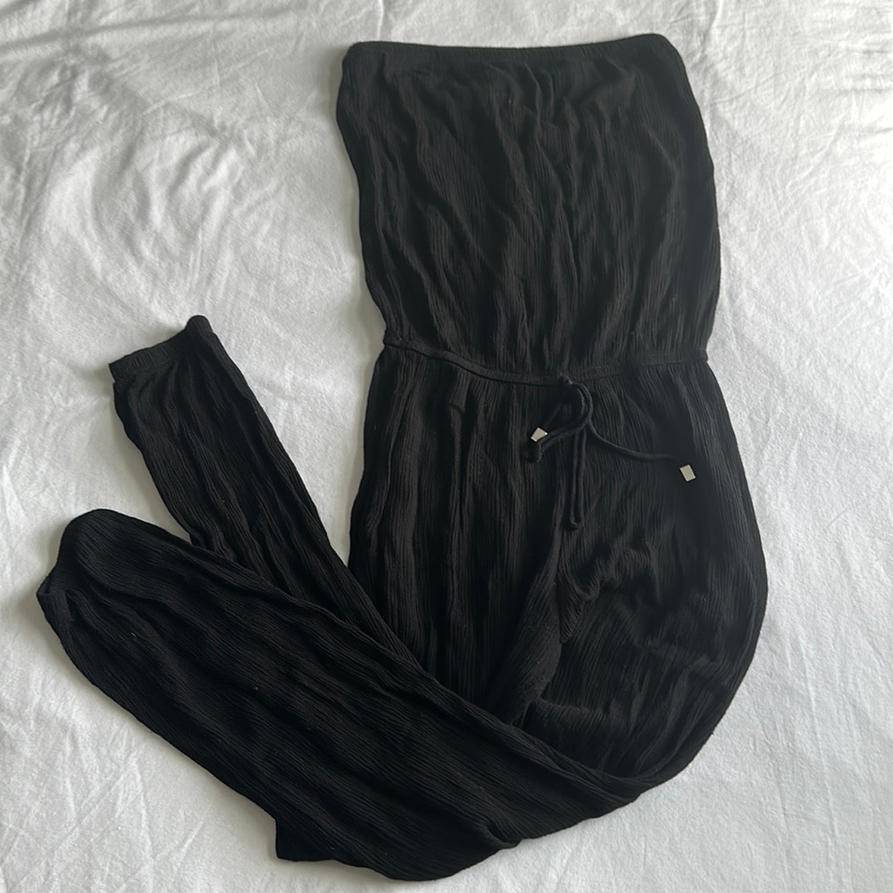 Abbeline Strapless Tie-Waist Jumpsuit in Black | Size XS